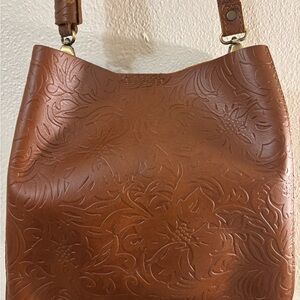 Portland Leather Floral Embossed Brown Leather Shoulder or Crossbody Bag